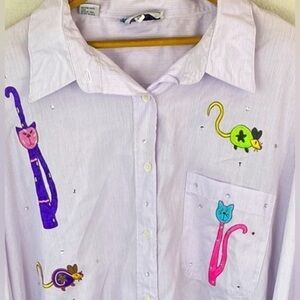 Las Olas Pin Stripe Button Up Cat Shirt 2X